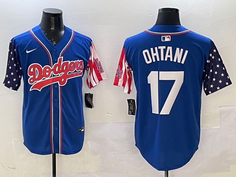 Men Los Angeles Dodgers #17 Ohtani Blue a generation of national flags Joint name 2025 Nike MLB Jersey style 1